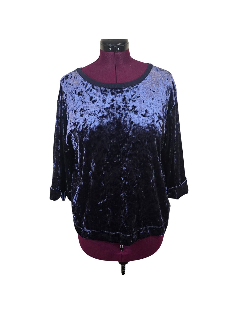 Women's Supplies Blue Crushed Velvet 3/4 Sleeve Blouse Top | Size Large